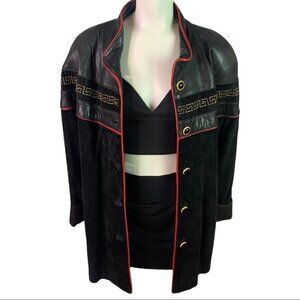 DI CAPRA INTERNATIONAL  LEATHER JACKET WITH RED LEATHER TRIM GOLD BUTTONS LARGE